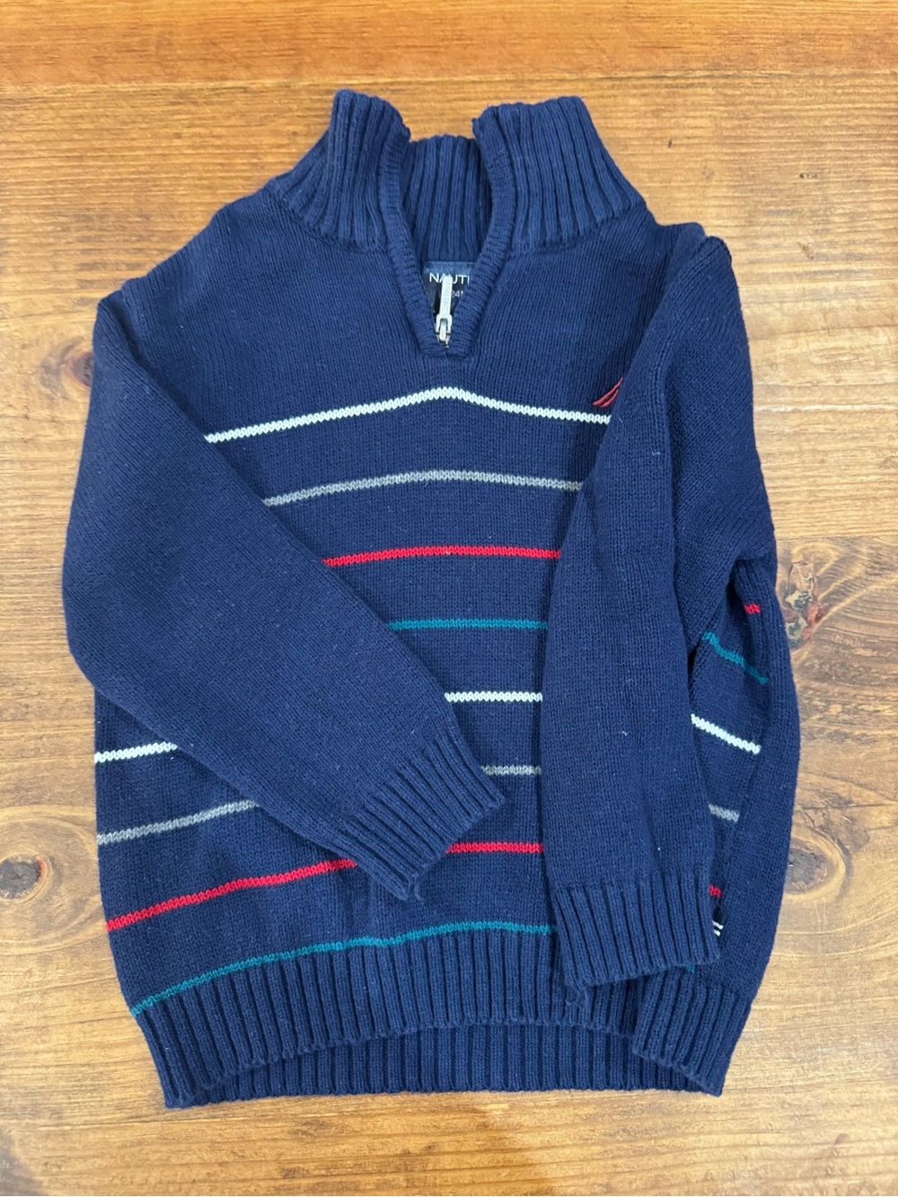 Nautica 24 months Navy Zip-Neck Striped Pullover Sweater